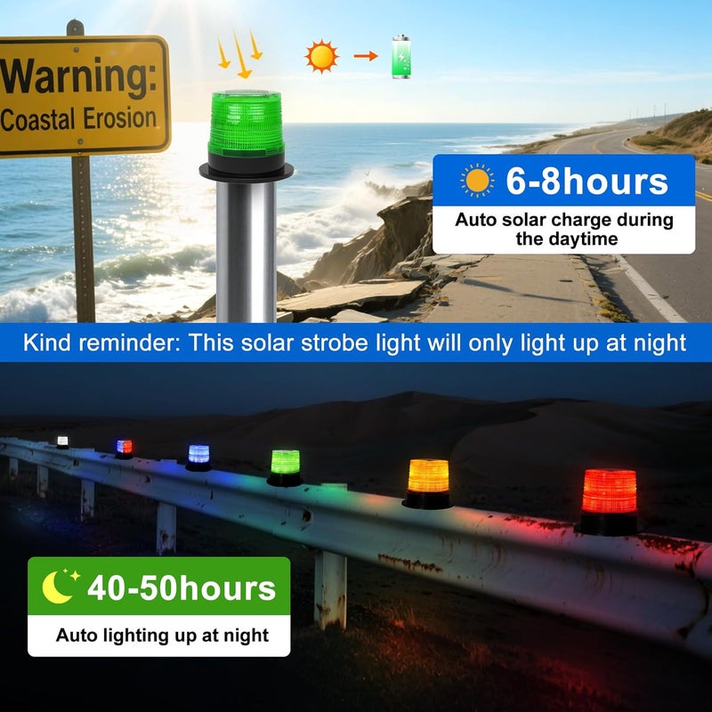 Aolyty Solar Strobe Warning Light with Strong Magnetic Base LED Warning Lamp Super Bright Solar Safety Flashing Light Waterproof for Construction, Traffic, Factory, Crane Tower, Dock (White) - Image 4